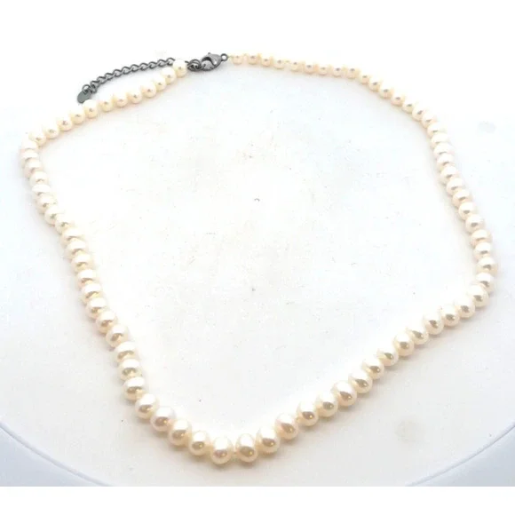 LUC 925 Sterling Silver White Pearl Beaded Earrings Necklace Bracelet 4 PC Set